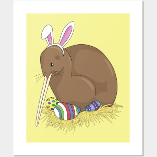 Kiwi Easter Bunny with Easter Egg Hunt Eggs Posters and Art